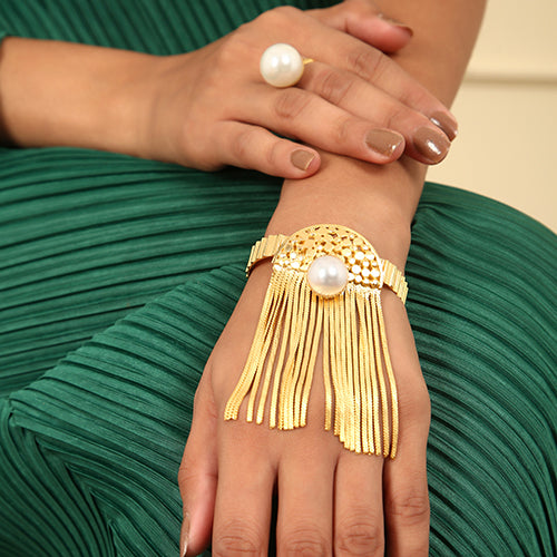 Brass Fall Handcuff With Pearl